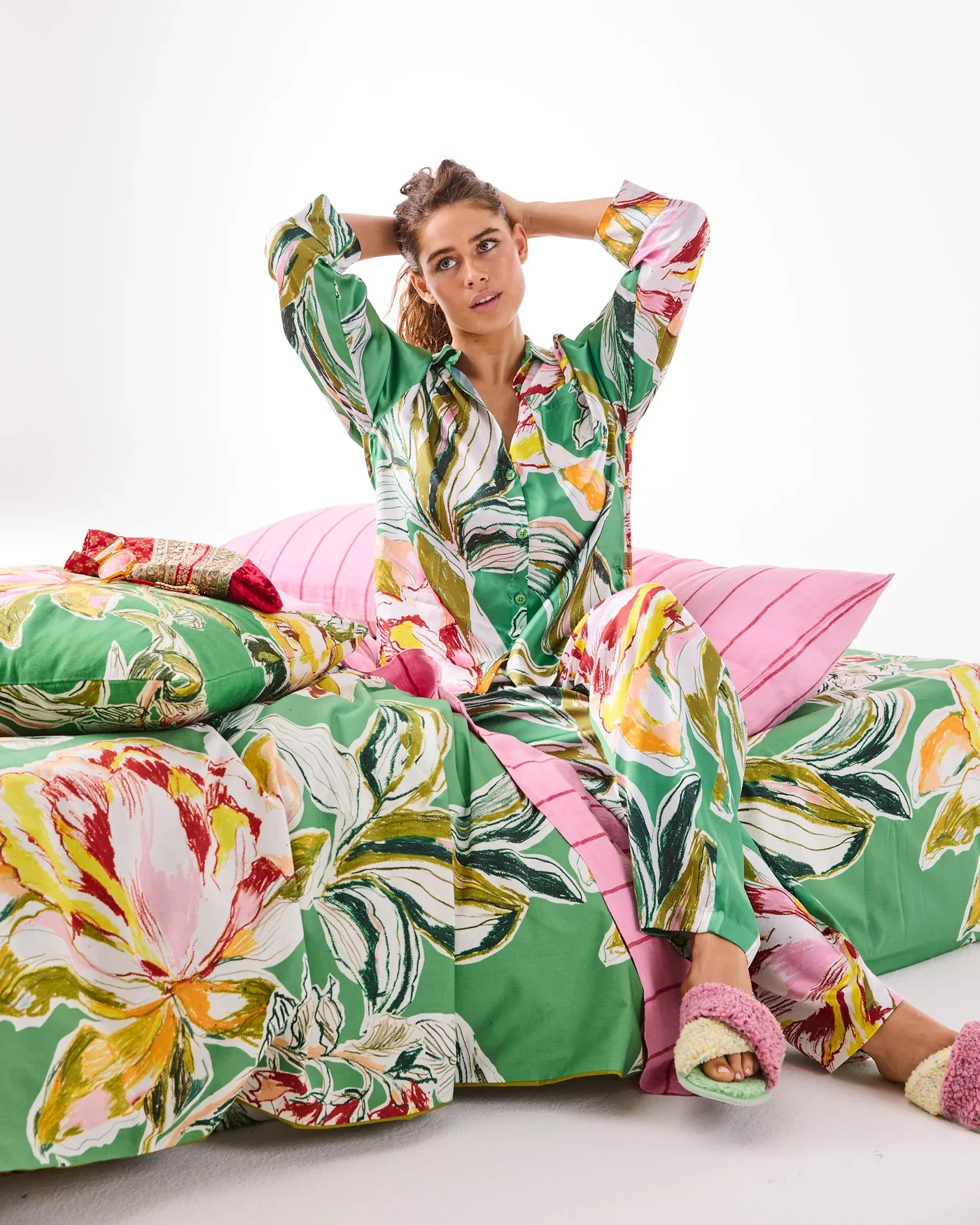 Kip & Co Satin Long Sleeve Shirt & Pant Pyjama Set - Image 3